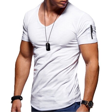 Rene Lion // Zip Detail T-Shirt // White (XS)