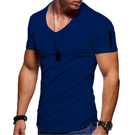 Rene Lion // Zip Detail T-Shirt // Dark Blue (XS)