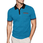 Rene Lion // Button Up Collar T-Shirt // Blue (L)