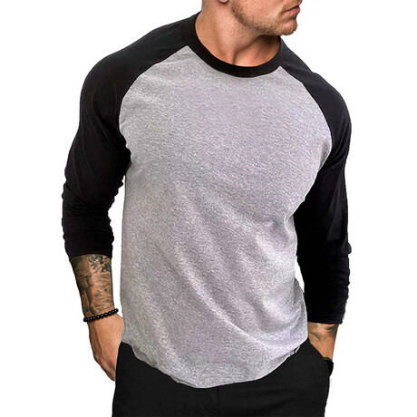 Raglan Long Sleeve Shirt // Light Gray + Black (XS)