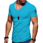 Rene Lion // Zip Detail T-Shirt  T-Shirt // Aquamarine (4XL)