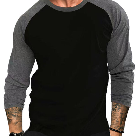 Raglan Long Sleeve Shirt // Black + Gray (XS)