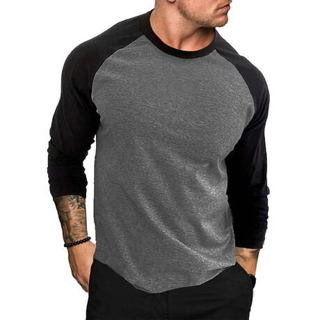 Raglan Long Sleeve Shirt // Dark Gray + Black (XS)