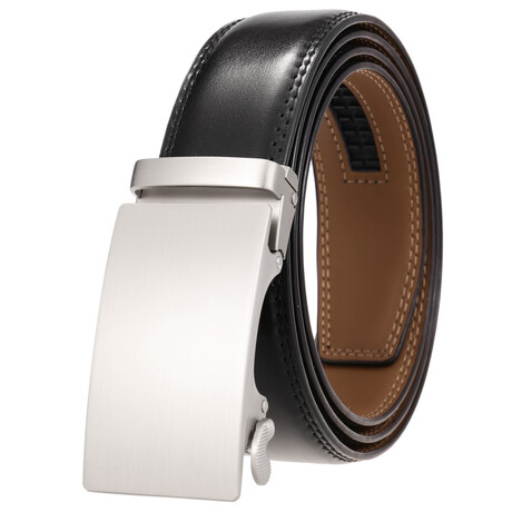 Leather Belt - Automatic Buckle // Black + Plain Sillver Matte Buckle