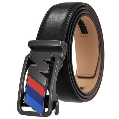 Leather Belt - Automatic Buckle // Black + Multicolor Buckle