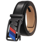 Leather Belt - Automatic Buckle // Black + Multicolor Buckle