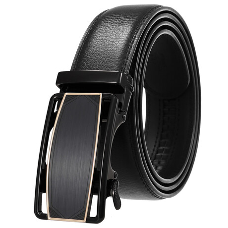 Leather Belt - Automatic Buckle // Black + Black Buckle