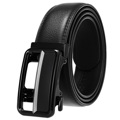 Leather Belt - Automatic Buckle // Black + Black & Silver Plain Buckle