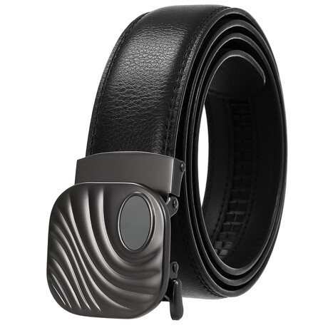 Leather Belt - Automatic Buckle // Black + Black Square Buckle