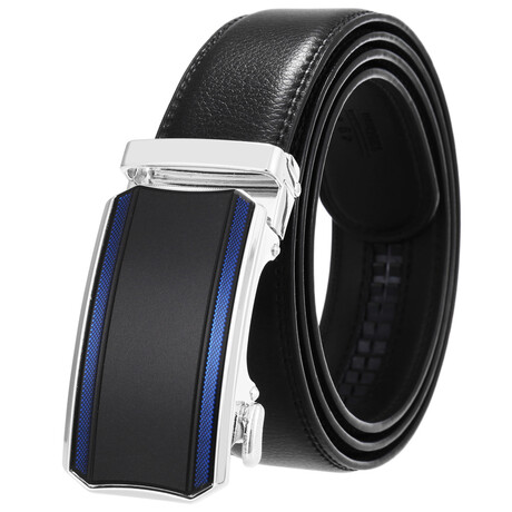 Leather Belt - Automatic Buckle // Black + Blue & Black Buckle
