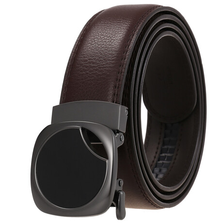 Leather Belt - Automatic Buckle // Brown + Black Circle Buckle