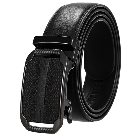 Leather Belt - Automatic Buckle // Black + Black Scales Buckle