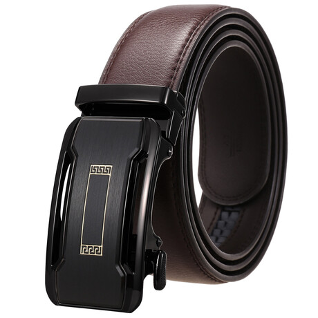 Leather Belt - Automatic Buckle // Brown + Black Buckle