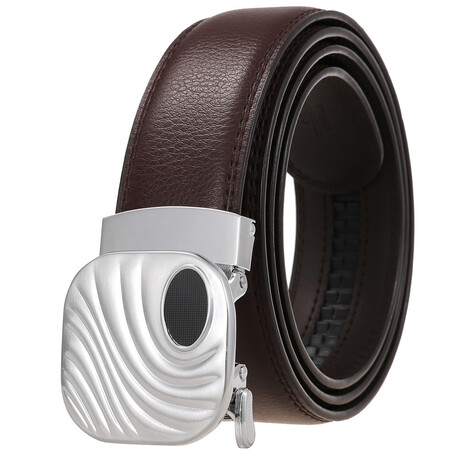 Leather Belt - Automatic Buckle // Brown + Silver Square Buckle