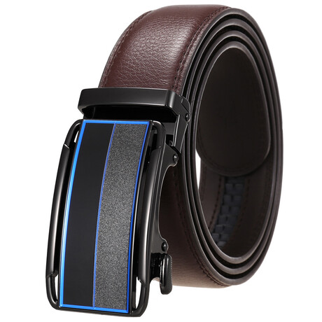 Leather Belt - Automatic Buckle // Brown + Black & Blue Buckle
