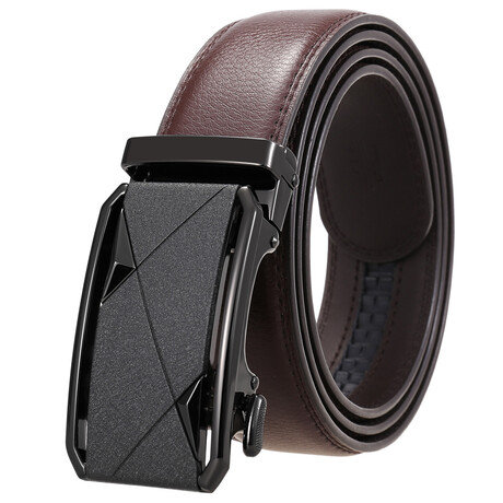 Leather Belt - Automatic Buckle // Brown + Black Textured Buckle