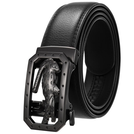 Leather Belt - Automatic Buckle // Black + Black Crocodile Buckle