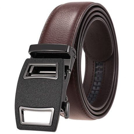 Leather Belt - Automatic Buckle // Light Brown + Black Textured Buckle