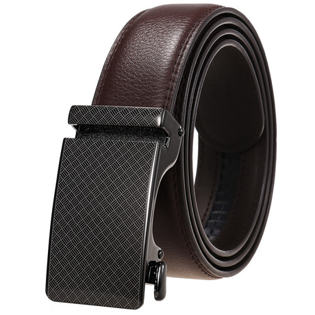 Leather Belt - Automatic Buckle // Brown + Black Gemetrick Textured Buckle