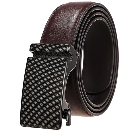 Leather Belt - Automatic Buckle // Brown + Brow Striped Buckle