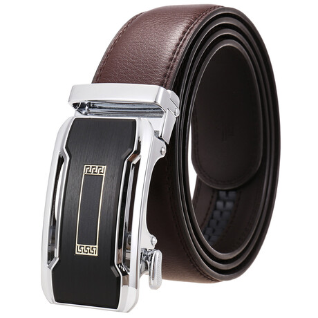 Leather Belt - Automatic Buckle // Brown + Silver & Black Buckle