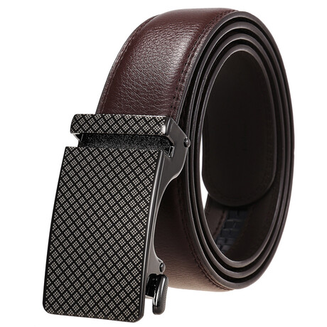 Leather Belt - Automatic Buckle // Brown+ Black Textured Buckle