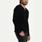 Knitted Henley T-Shirt // Black (M)