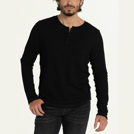Knitted Henley T-Shirt // Black (S)