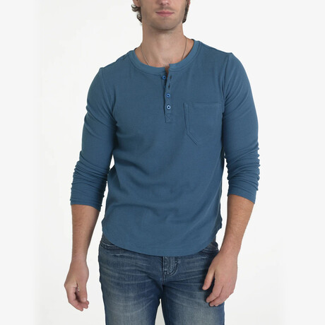 Knitted Henley T-Shirt // Blue (S)