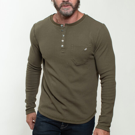 Knitted Henley T-Shirt // Military Green (S)