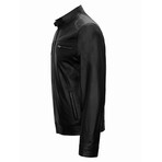 Mock Neck Casual Leather Jacket // Black (M)