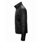 Shoulder Details Casual Racer Leather Jacket // Black (XL)