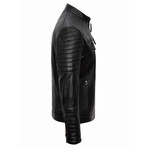 Shoulder & Arms Details Casual Racer Leather Jacket // Black (S)