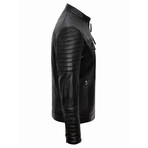 Shoulder & Arms Details Casual Racer Leather Jacket // Black (XS)