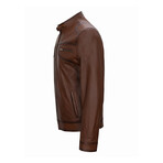 Front Pockets Racer Leather Jacket // Chestnut (S)