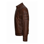 Chest Detail Racer Leather Jacket // Chestnut (M)