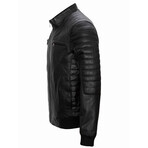 Quilted Shoulder + Sides Racer Jacket // Black (M)