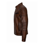 Shoulder Details Racer Leather Jacket // Chestnut (M)