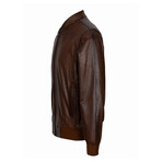 Mock Neck Racer Leather Jacket // Chestnut (XS)