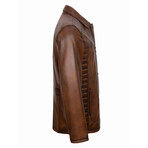 Front Pockets Casual Leather Jacket // Chestnut (L)