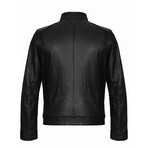 Chest Detail Racer Leather Jacket // Black (XL)