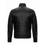 Shoulder Details Casual Racer Leather Jacket // Black (M)