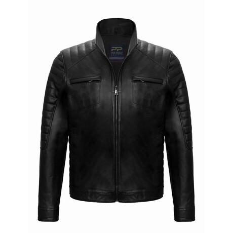 Shoulder Details Casual Racer Leather Jacket // Black (XS)