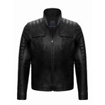 Shoulder Details Casual Racer Leather Jacket // Black (L)