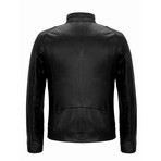 Mock Neck Casual Leather Jacket // Black (M)