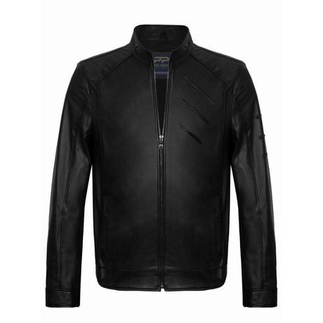 Chest Detail Racer Leather Jacket // Black (S)