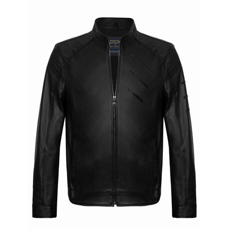 Chest Detail Racer Leather Jacket // Black (XS)