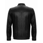 Mock Neck Casual Racer Leather Jacket // Black (3XL)