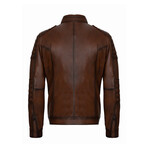 Shoulder Details Racer Leather Jacket // Chestnut (3XL)