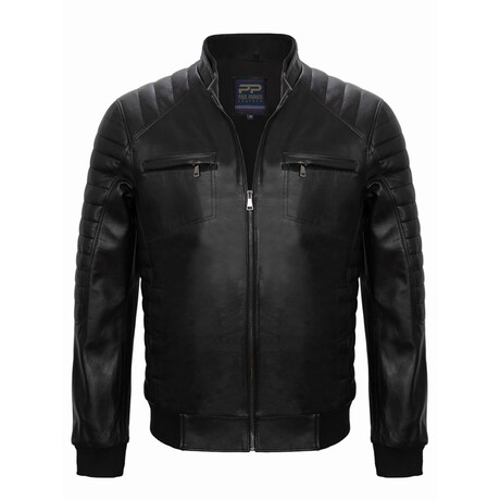 Shoulder Details Racer Leather Jacket // Black (S)
